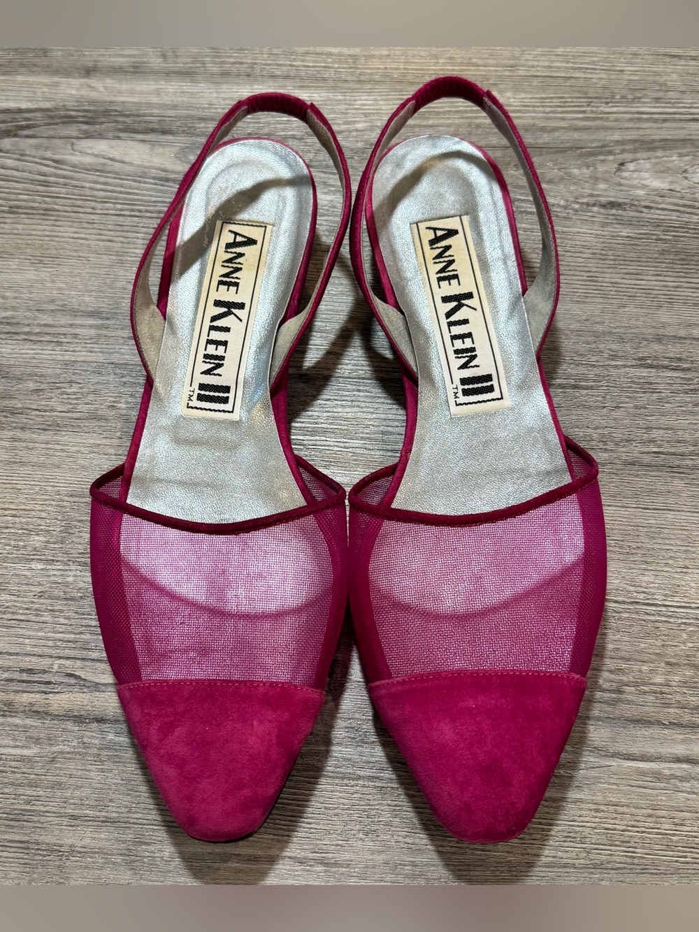 Vintage Anne Klein II Made in Italy Fuchsia Suede Mesh Slingback Flats Size 7.5